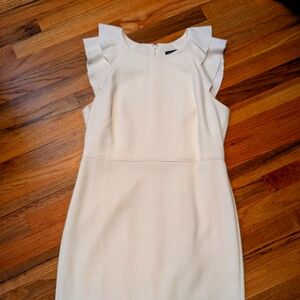 Ann Taylor White Flutter Sleeve Dress - Knee Length